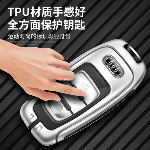 LONGSNOL is suitable for Audi A6L old model 12/13/14/15/16/17/18 Q5/A4L car key bag protective shell buckle A style gun gray complete set