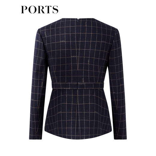 PORTS Autumn and Winter New Women's Waist Elegant Gold Plaid Blazer LM9N035LCF055 Blue Plaid S (4)