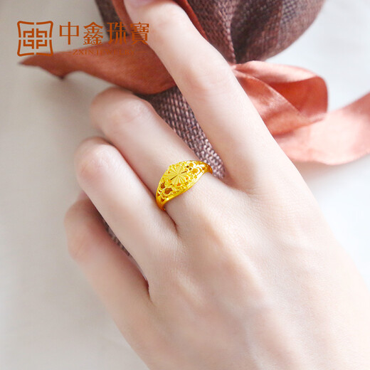 Zhongxin Jewelry 999.9 pure gold ring women's fashion gold ring imitation diamond craft flower ring gold big ring gift ready stock 4.23g