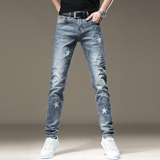 Jeep Spirit Jeans Jeans de alta gama Men Summer Nuevo estilo coreano Light Luxury Luxury Slim Casual Casual DQ-1369 Azul 30