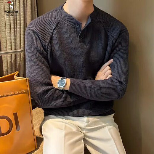 Woodpecker (TUCANO) 2024 spring, autumn and winter Korean version solid color casual thick sweater men's pullover jacquard thin strip Henry collar bottoming sweater S581 sweater white M
