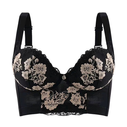 AXRG Zhongmai JM Exageración de Senos pequeños Ropa Interior Grande y Ajustable Señora Aceite Esencial Bordado Reunión Secundaria Sujetador Antiflacidez Hepburn Negro 9215# 90A 40/B Tong Cup