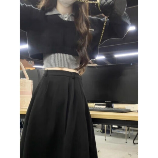 Oudihui French dress women's 2025 autumn new clothes with a complete preppy style age-reducing skirt suit black three-piece suit L