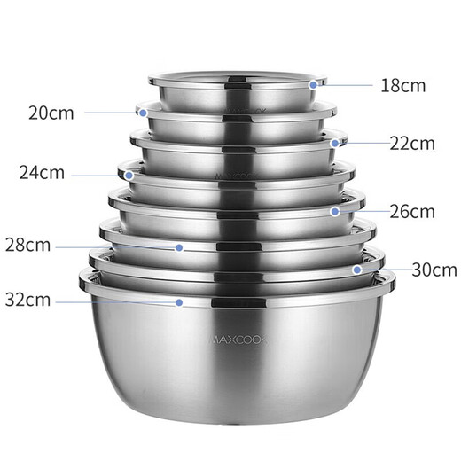 Meichu (Maxcook) 304 Edelstahlbecken -Gewürzbecken, verdickter Geschmacksschaufel, Gemüsebecken, Salatbecken und Nudeln, mariniertes Fleischbecken, Induktionskocher 32 cm (MCWA673) erhältlich (MCWA673)