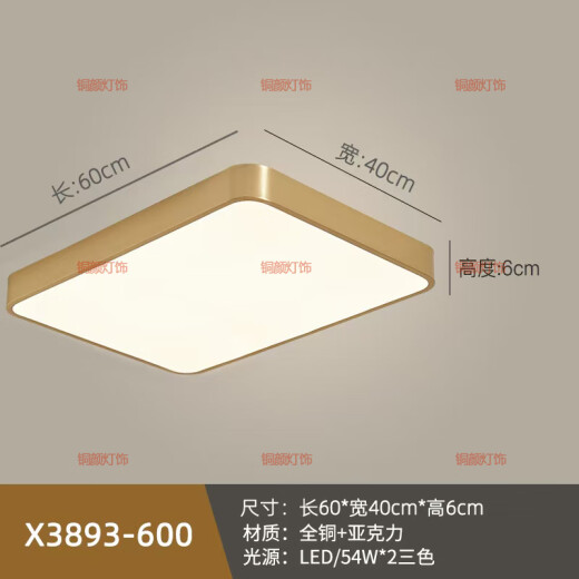 铜颜别墅大门全铜吸顶灯防虫自建房门厅灯入户户外大门口照明灯阳台灯 X3893-400*600/长方形