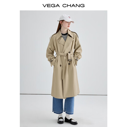VEGA CHANG Elite Wardrobe Windbreaker Women's Mid-Length 2025 Autumn Intellectual Coat Small British Style Jacket Bean Paste Green XS