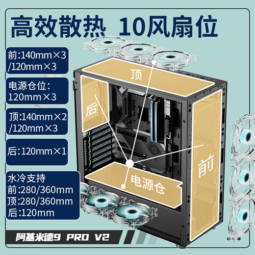Great Wall Archimedes 9 PRO V2 gray computer case (360 water cooling/magnetic glass flap/0.8mm thick side panel/5 hard drive slots/10 fan slots/5090 graphics card)