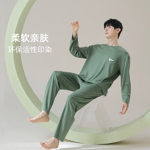 萱雅希情侣睡衣长袖春秋季莫代尔棉男女士春天舒适透气圆领家居服两件套 slm-女7e2694/男7e2699 均码 女l 高160-165/重100-120