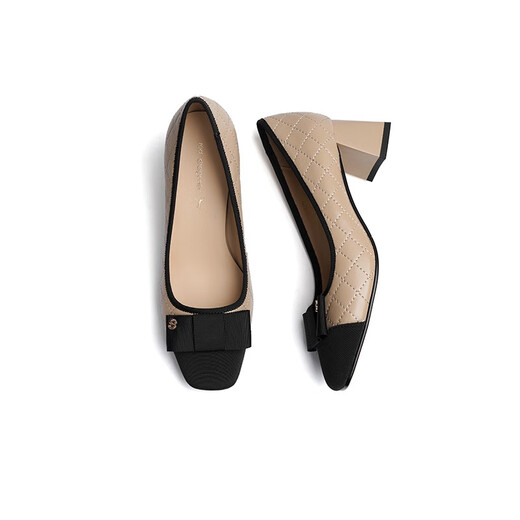 
Red Dragonfly (RED DRAGONFLY) high heels for women spring and summer new square toe soft light mouth fashion color block mother shoes single shoes WGB12056 camel 36