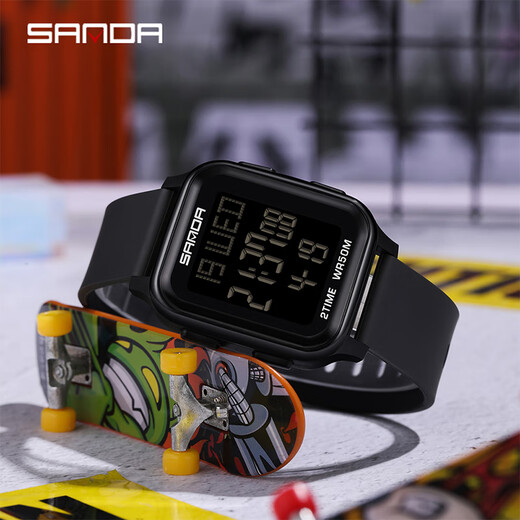 Sanda Watch männliche Schüler wasserdichte leuchtende große digitale Timing Junior High School High School Kinder und jugendliche elektronische Uhr 6211 Schwarz