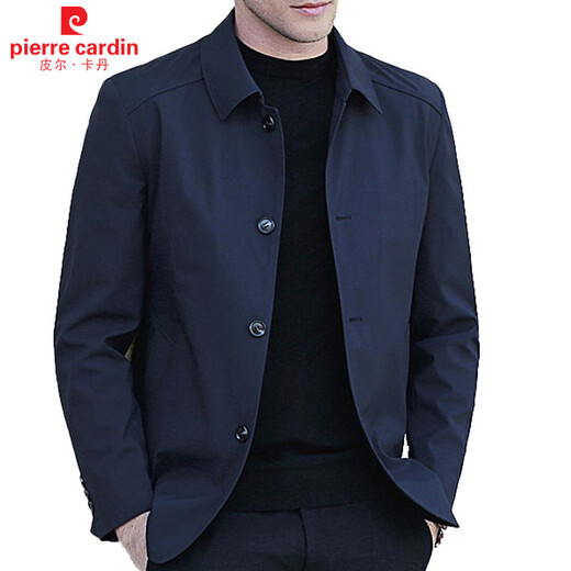 Pierre Cardin New Spring and Autumn Men's Jackets Men's Jackets Middle-aged Business Lapel Jackets Casual Jackets Executive Wear Tops Men Dark Blue L/175