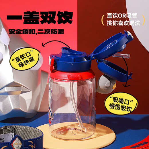 杯具熊夏季儿童双饮水杯大容量男童女宝塑料杯小学生幼儿园吸管杯 开口笑塑料杯-飞兔680ml