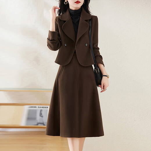 Chu Xin two-piece suit skirt 2025 autumn and winter women's new fashionable temperament high-end suit dress coffee color 2XL (130-145Jin Jin equals 0.5 kg)
