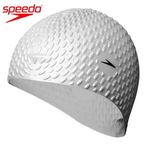 Speedo Silicone Waterproof Bubble Swimming Cap for Long Hair, Extra Comfortable, Ear Protection, Non-Stretching, Large Size Professional Swimming Equipment for Men and Women, White, Same Style as Li Bingjie