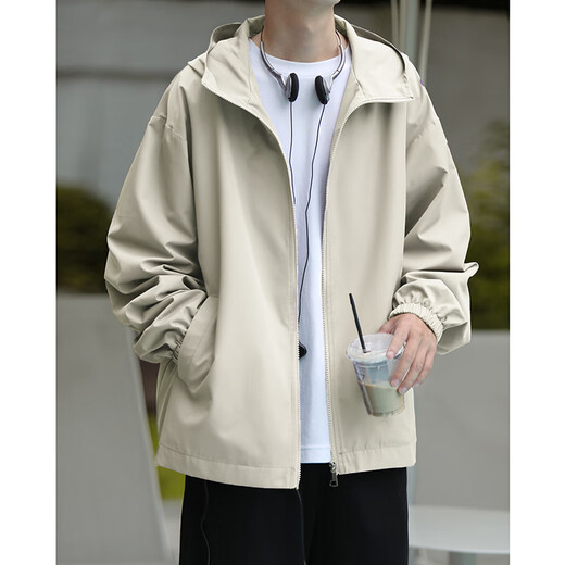 Geslandi Spring Jacket Men's Assault Jacket Men's New Casual Hooded Waterproof Loose Spring and Autumn Student Clothes Top Men Black L 115Jin Jin equals 0.5kg -140Jin Jin equals 0.5kg