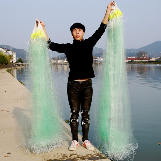 Fenglingwang floating net imported wire large fish net three-layer fishing net fishing net thickened wire mesh hanging net automatic fish net fishing net sticky fish floating net imported wire 1.5 meters high 3 fingers 20 meters long