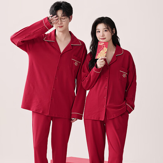 Cat couple pyjamas femmes se marier en coton pur coton printanière et style d'automne à manches longues Année de zodiaque rouge peut être porté à l'extérieur
