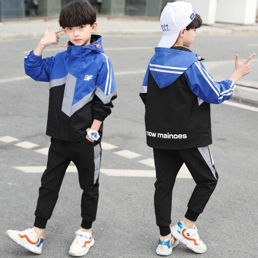 Harlecat children's clothing boys' suit children's sports splicing two-piece set 2020 spring and autumn new style casual jacket for middle-aged and primary school students little boy class uniform suit blue 150 (recommended height is about 140 cm)