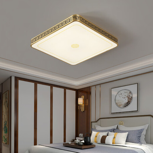 Qianzhang Lamp New Chinese Style Bedroom Lamp Full Copper LED Ceiling Lamp High-end and Atmospheric Villa Balcony Corridor Aisle Zhongshan Lamp Round 40cm Ruyi Great Wall 36W Three-tone Lighting