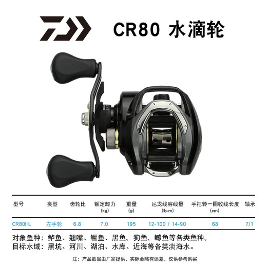 DAIWA 26 models of AIRD80 Silver Knight CC80 water droplet reel CR80 Davalua long-range fishing reel CR80HL (gear ratio 6.8) left-hand type