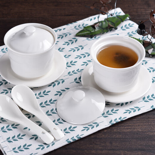 Bethes Ceramic Bowl Stew Cup Waterproof Stew Cup Soup Cup Steamed Egg Custard Bowl Steaming Cup Earthen Pot Stew Cup Yan Cup Covered Spoon and Sauce 420ml