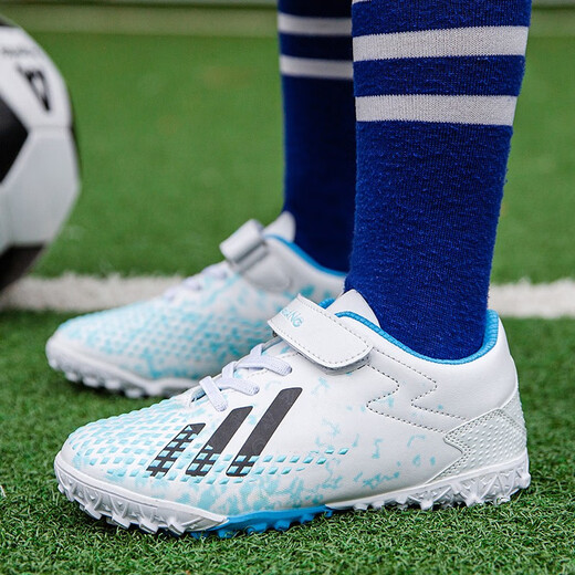 Tangcun football shoes for children tf broken nails Velcro for boys and girls professional primary school students training special size children's sneakers 6199 Bailan Velcro 37 standard sports shoes size