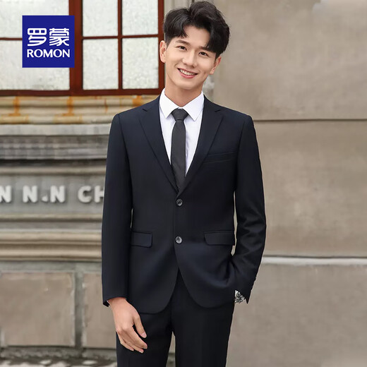 Luo Meng suit suit men's Korean version slim fit jacket groomsman groom wedding business professional formal small suit men two-button black top + trousers + shirt + tie 3XL