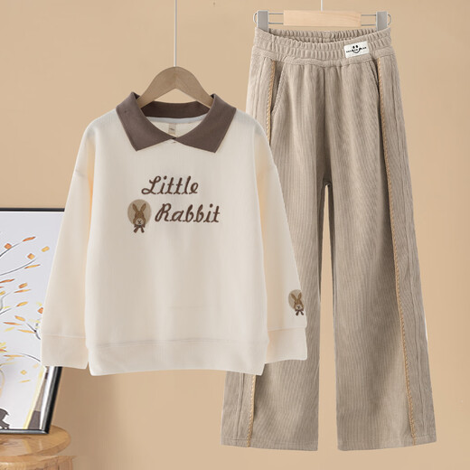Yoyo One (Yoyo One) Girls Sweatshirt Set für Kinder 2025 Neue Frühlings- und Herbststreet-Brat-Casual Weit-Big-Hosen Big Children Herbststil 15158 Lila + 4882 Weiß 150