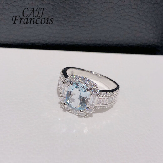 CAJJ Francois 1.80 carat aquamarine ring for women, natural colored gemstone, jewelry gemstone, 925 silver inlaid, size 13