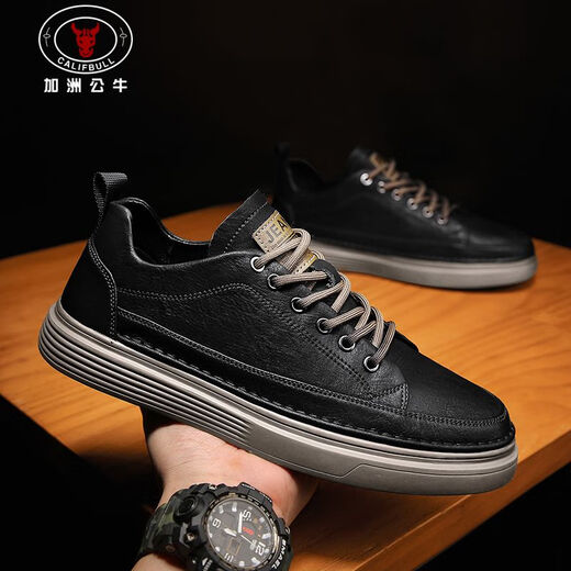 California Bull (Calif Bull) Herrenschuhe Casual Schuhe Summer Casual Leder Schuhe Britische Arbeitsstiefel dicker alleinerhöhenhanzer Schuhe Herren schwarz braun 41