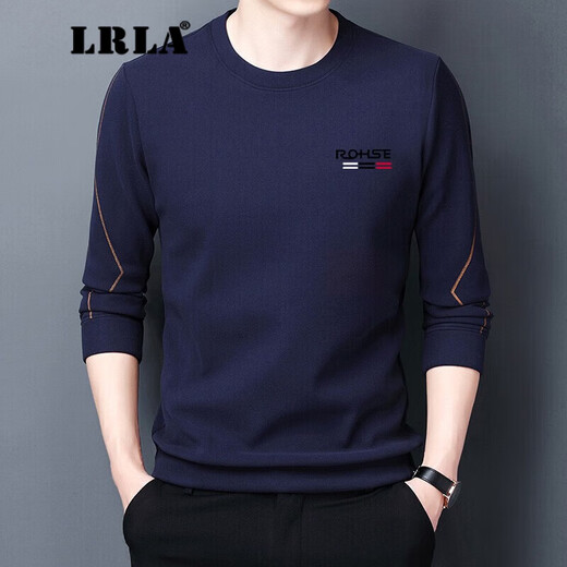 LRLA high-end long-sleeved T-shirt men's slim fit autumn and winter new business casual plus velvet thickened round neck sweatshirt bottoming shirt trendy burgundy XL 175 recommended 135-150Jin Jin equals 0.5 kg