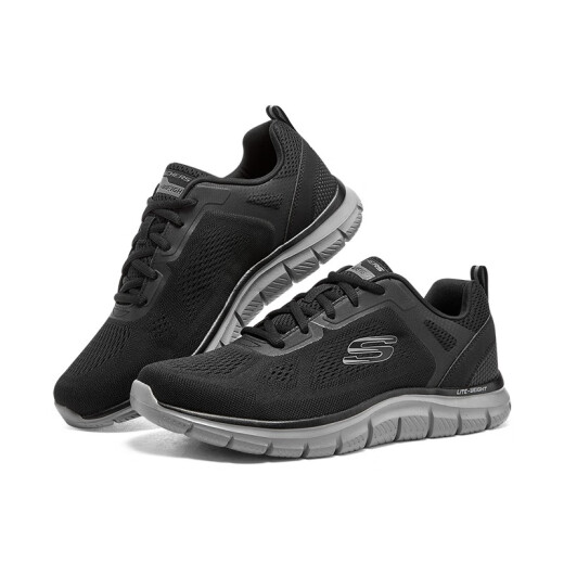 Skechers men's shoes sneakers mesh breathable casual shoes outdoor light cushioning shoes black/charcoal grey-698 41