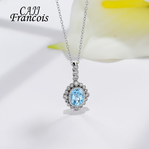 CAJJ Francois 1 carat aquamarine necklace for women Princess Diana pendant 925 silver inlaid with zircon natural colored gemstone jewelry gem aquamarine necklace