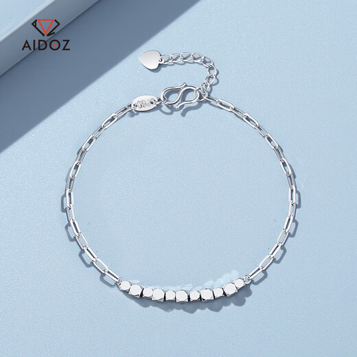 Aido Diamond Platinum Small Sugar Cube Bracelet Women's PT950 Platinum Broken Gold Bundy Beads Transfer Beads Gift for Girlfriend Full Cross Chain 3.7-3.9 Grams