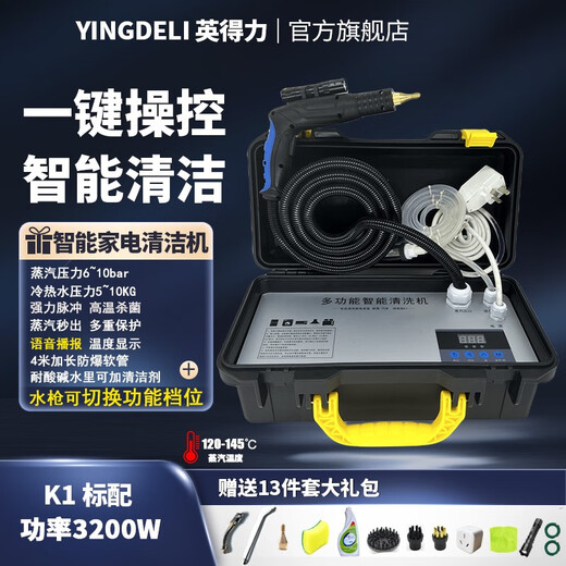 Yingdeli steam cleaner, high temperature and high pressure, commercial household appliance cleaning machine, air conditioning tool, full set of household multi-functional all-in-one machine equipment, high temperature steam, kitchen oil fume degreasing and disinfection, K1 standard (cold and hot water steam 3200W)