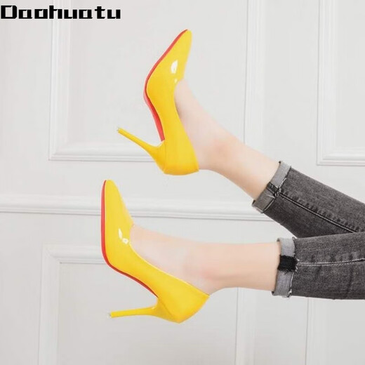 Daohuatu 45 large size men's shoes 20 autumn new pointed toe stiletto sexy women's high heels cross-dressing transvestite 43 beige 10cm 35