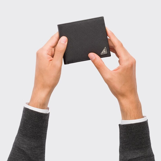 
PRADA/Prada [Gift] Men's Triangle Logo Saffiano Cowhide Leather Wallet Black