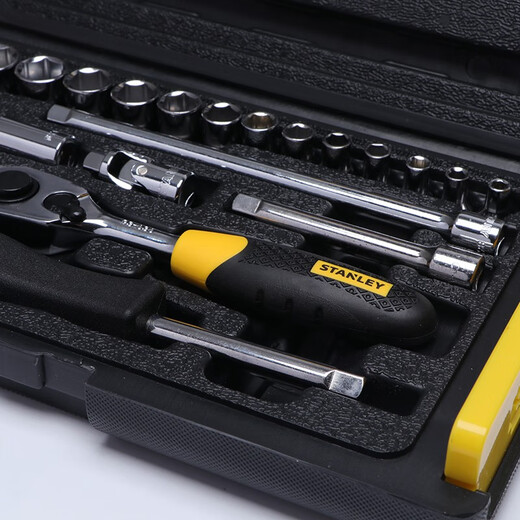 史丹利（STANLEY）35件6.3mm公制套筒棘轮扳手工具箱套装小飞汽修快速套筒扳手组套 94-691-22