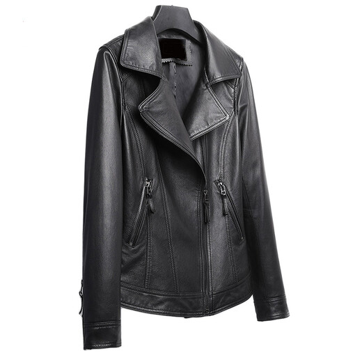 Zongchun Genuine Leather Jacket Women's Short Genuine Leather Jacket Spring and Autumn New Korean Style Versatile Lambskin Jacket Short Slim Motorcycle Jacket Black 3XL