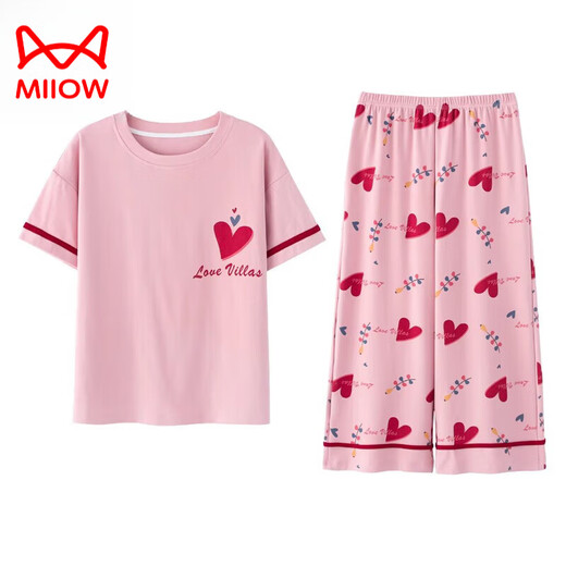 猫人（MiiOW）纯·棉睡衣女2024年新款夏季短袖七分裤薄款休闲外穿家居服套装 七分：AD683 女M