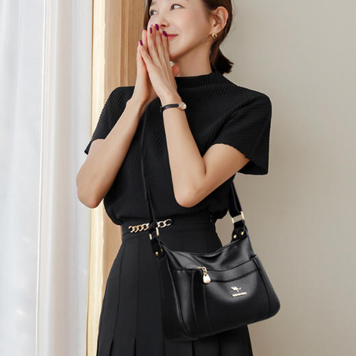 XUEAIDAISHU (XUEAIDAISHU) Women's Genuine Leather Shoulder Bag 2025 New Middle-aged and Old Mother Bag 40 Years Old 50 Women's Bag Crossbody Bag 60 Mother Gift Black Gift Box + Gift Bag + Hand Bag Card Holder