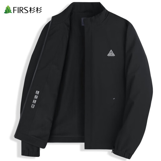 Shanshan (FIRS) velvet windproof outdoor stand collar jacket for men 2025 autumn new black simple anti-wrinkle jacket 123 black L (175)