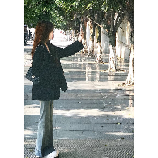 GARNUO black small suit jacket for women 2025 early spring and autumn new style small high-end street-friendly loose casual suit black suit S 101-110Jin Jin equals 0.5 kg