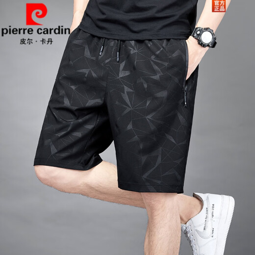 皮尔卡丹（pierre cardin）五分裤男士夏季冰丝薄款速干透气休闲宽松加大码运动短裤沙滩裤子 7029黑色 L 100-120斤