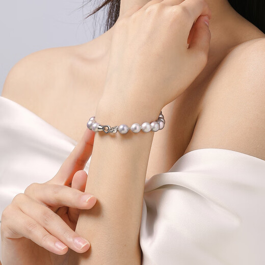 Tahiti Akoya seawater pearl bracelet, gray and blue toned hemp bracelet for your girlfriend, Baroque Xiaoxia/sendo hemp bracelet 8-8.5mm