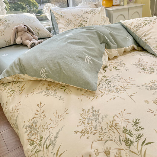 瑞琴纯棉被套单件200x230双人全棉夏季被罩床单150x200单人被单三件套 春意盎然 【亲肤全棉  适合裸睡 2.0m床【床单款四件套】-适合220