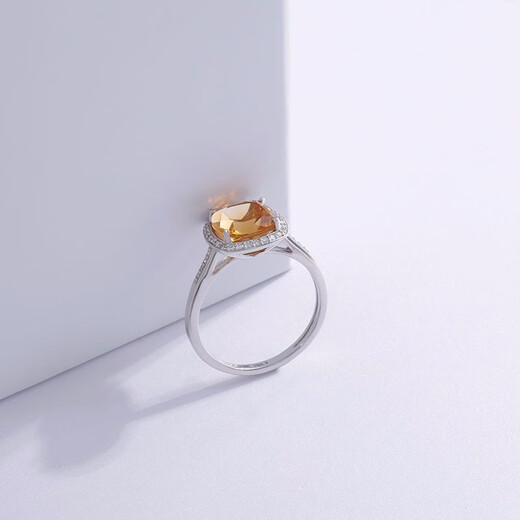 GEM STONE KINGGSK 3 carat citrine ring for women, 10K surrounded by diamonds, American jewelry colored treasures, birthday gift for girlfriend, US size 6