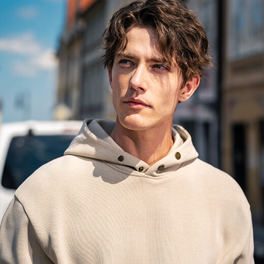 Mr. Bu Mr. Bu hooded pullover sweatshirt for men with four-button design kangaroo pocket top KT15753 off size clearance Haibeixing L (175)