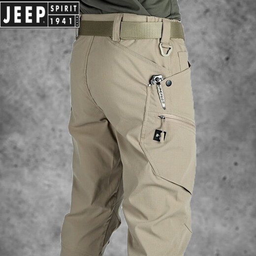 JEEP SPIRIT Jeep tactical trousers men's spring and autumn new loose training multi-pocket straight pants stretch casual outdoor overalls Khaki XL