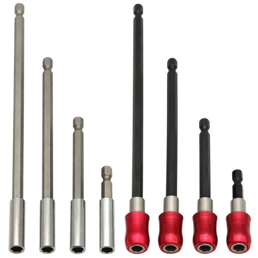 Bit extension rod 6.35mm hexagonal handle self-locking air batch extension rod with strong magnetic electric hand drill 1/4 bit connecting rod red self-locking model (total length 60mm) single